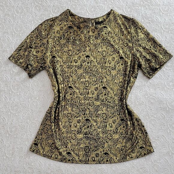 90s Metallic Foil Paisley Blouse M - Picture 3 of 6